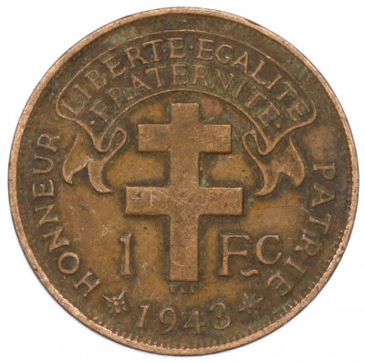 1 франк 1943 года Французская Экваториальная Африка