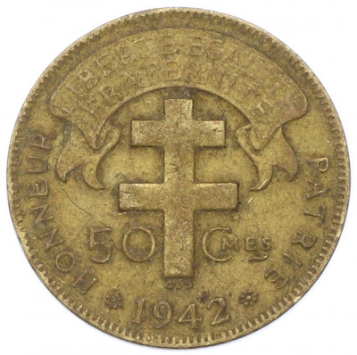 50 сантимов 1942 года Французская Экваториальная Африка
