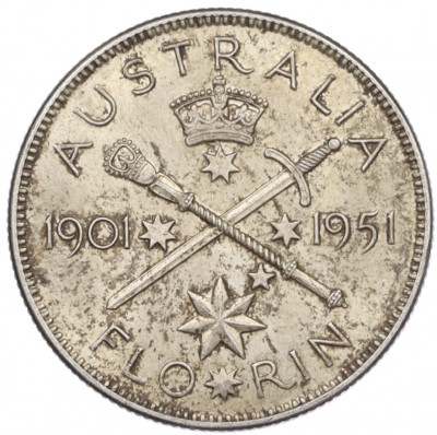 1 флорин 1951 года Австралия «50 лет Федерации»