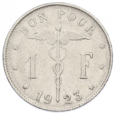 1 франк 1923 года Бельгия (Надпись на французском — BELGIQUE)