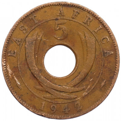 5 центов 1942 года Британская Восточная Африка