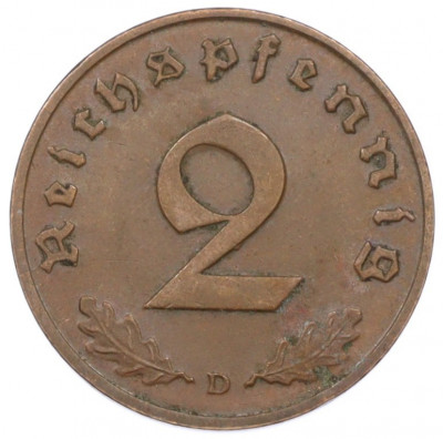 2 рейхспфеннига 1938 года D Германия