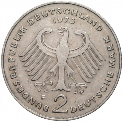 2 марки 1973 года F Западная Германия (ФРГ) «Теодор Хойс»