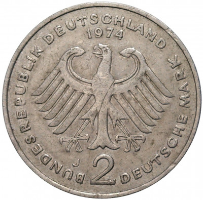 2 марки 1974 года J Западная Германия (ФРГ) «Теодор Хойс»