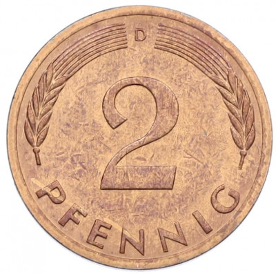 2 пфеннига 1976 года D Западная Германия (ФРГ)
