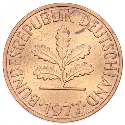 2 пфеннига 1977 года F Западная Германия (ФРГ)
