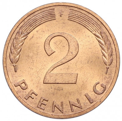 2 пфеннига 1977 года F Западная Германия (ФРГ)