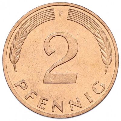 2 пфеннига 1983 года F Западная Германия (ФРГ)
