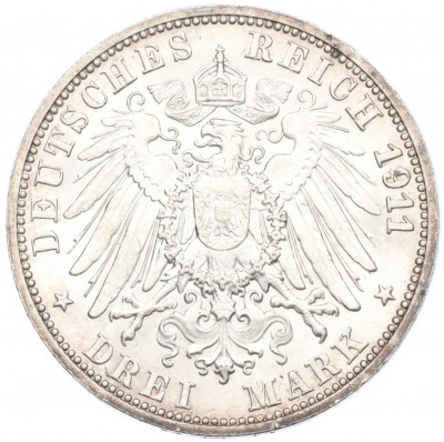 3 марки 1911 года Германия (Вюртемберг) «25 лет свадьбе Вильгельма II и Шарлотты»