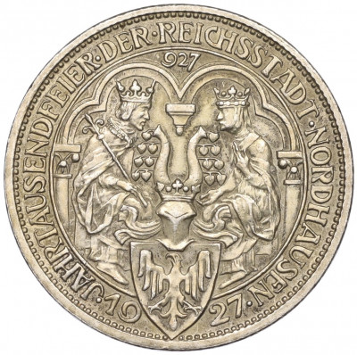 3 рейхсмарки 1927 года A Германия «1000 лет Нордхаузену»