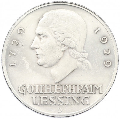 3 рейхсмарки 1929 года D Германия «200 лет со дня рождения Готхольда Лессинга»