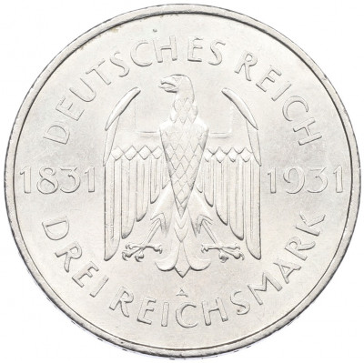 3 рейхсмарки 1931 года Германия «100 лет со дня смерти Генриха фом Штейна»