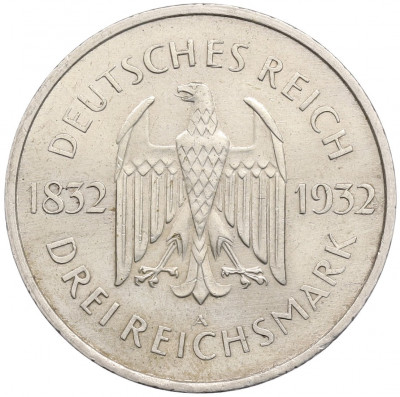 3 рейхсмарки 1932 года A Германия «100 лет со дня смерти Гете»