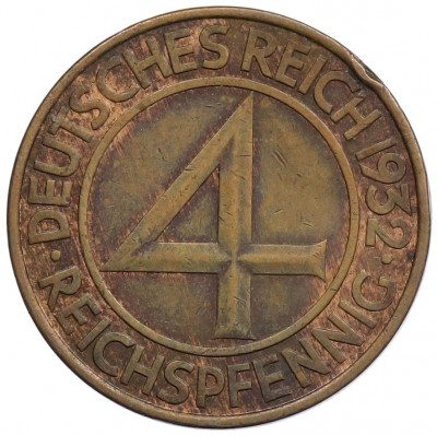 4 рейхспфеннига 1932 года А Германия