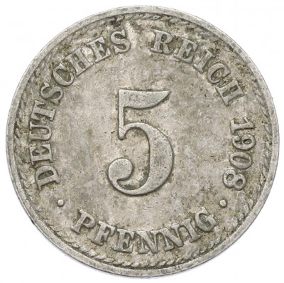 5 пфеннигов 1908 года A Германия