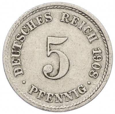 5 пфеннигов 1908 года F Германия