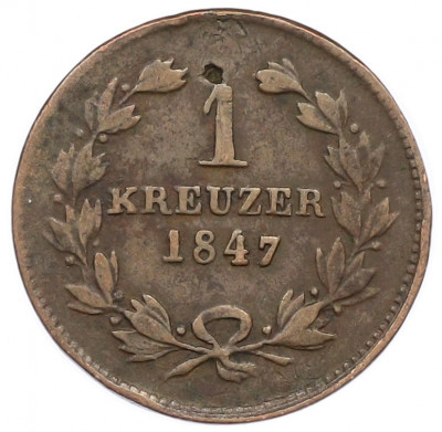 1 крейцер 1847 года Баден