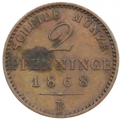 2 пфенига 1868 года B Пруссия