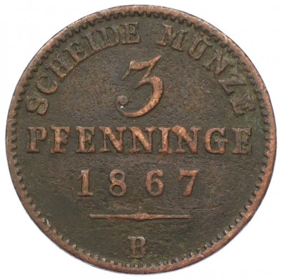 3 пфеннига 1867 года B Пруссия