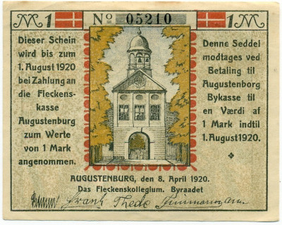 1 марка 1920 года Германия — Аугустенбург (Нотгельд)