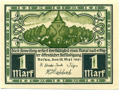 1 марка 1921 года Германия — Бозау (Нотгельд)