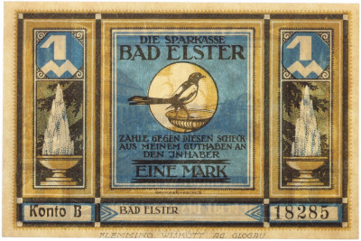 1 марка 1922 года Германия — муниципалитет Бад-Эльстер (Нотгельд)