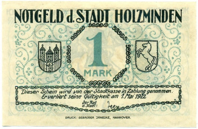 1 марка 1922 года Германия — Хольцминден (Нотгельд)