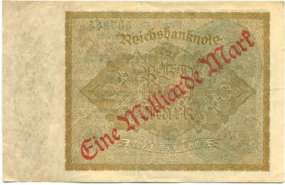 1 миллиард марок 1923 года Германия (Надпечатка на 1000 марок 1922 года)