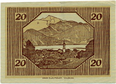 20 геллеров 1920 года Австрия — Коммуна Санкт-Гильген (Нотгельд)