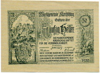 50 геллеров 1920 года Австрия — Кирксхлаг (Нотгельд)