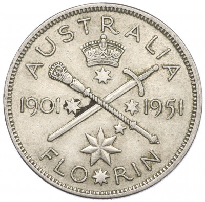 1 флорин 1951 года Австралия «50 лет Федерации»