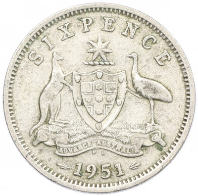 6 пенсов 1951 года PL Австралия