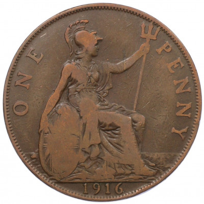 1 пенни 1916 года Великобритания