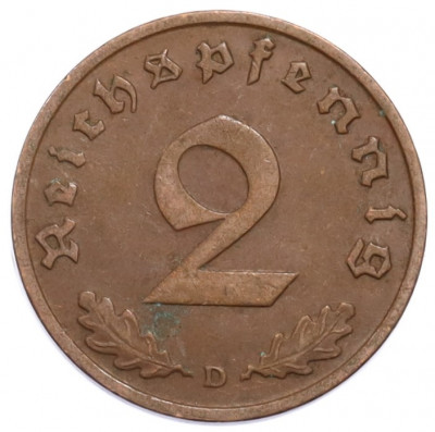 2 рейхспфеннига 1938 года D Германия