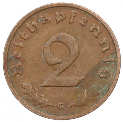 2 рейхспфеннига 1938 года G Германия