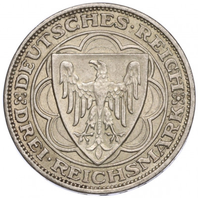 3 рейхсмарки 1927 года A Германия «100 лет Бремерхафену»