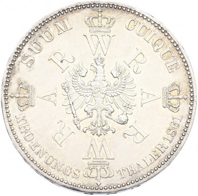 1 талер 1861 года Пруссия «Коронация Вильгельма I и Августы»