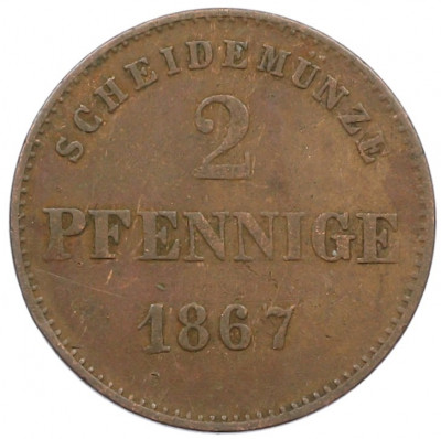 2 пфеннига 1867 года Саксен-Мейнинген