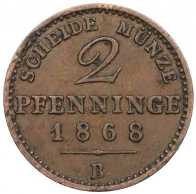 2 пфеннига 1868 года B Пруссия