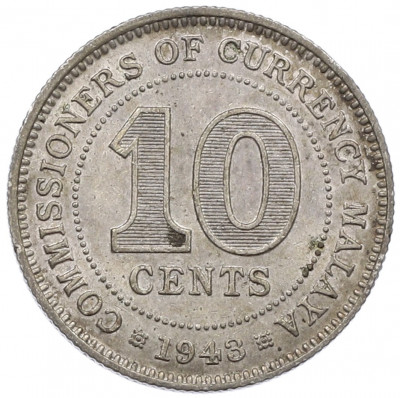 10 центов 1943 года Малайя