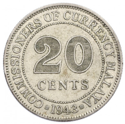 20 центов 1943 года Малайя