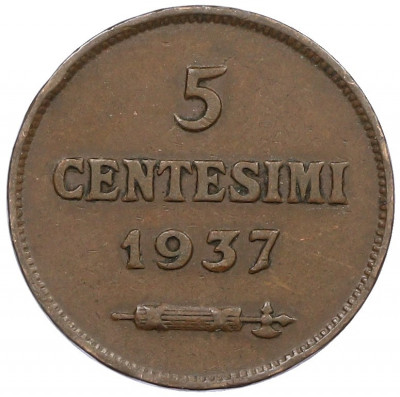 5 чентезимо 1937 года Сан-Марино
