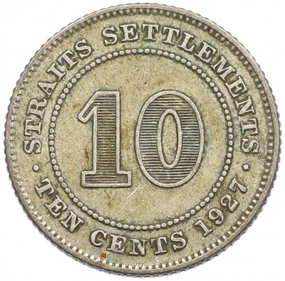 10 центов 1927 года Стрейтс Сетлментс