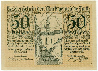 50 геллеров 1920 года Австрия — Фюрт (Нотгельд)