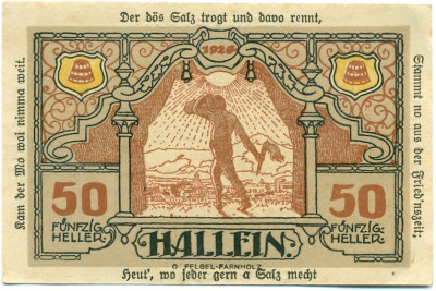 50 геллеров 1920 года Австрия — Халлайн (Нотгельд)