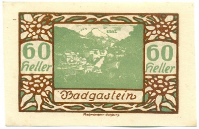 60 геллеров 1920 года Австрия — Бад-Гаштайн (Нотгельд)