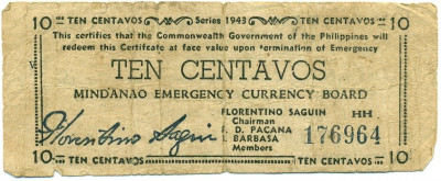 10 сентаво 1943 года Филиппины — провинция Минданао
