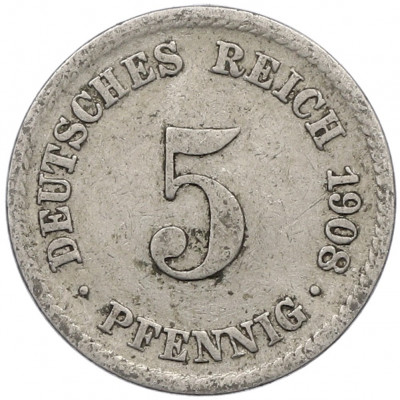 5 пфеннигов 1908 года F Германия