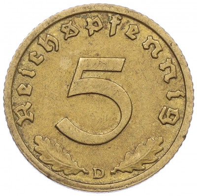 5 рейхспфеннигов 1939 года D Германия