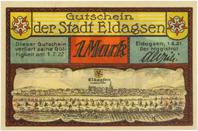 1 марка 1921 года Германия — город Эльдагзен (Нотгельд)